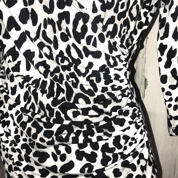 CACHE Black and White Cheetah Print Rouched Top - Picture 3 of 8